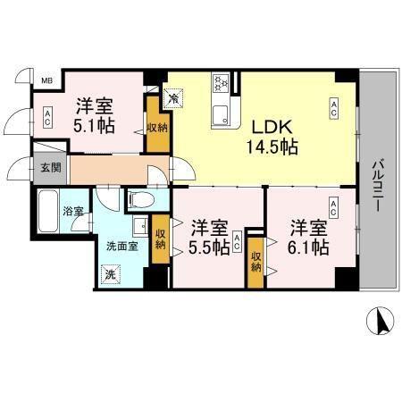 カスタリア西船橋II(3LDK/5階)の間取り写真