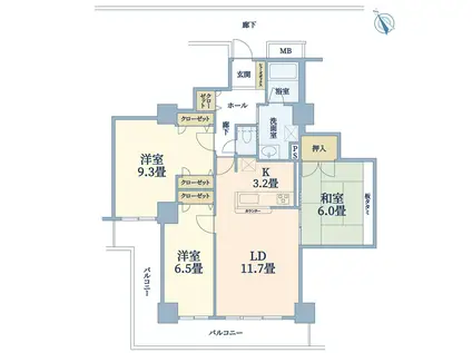 キングマンション堂島川(3LDK/34階)の間取り写真