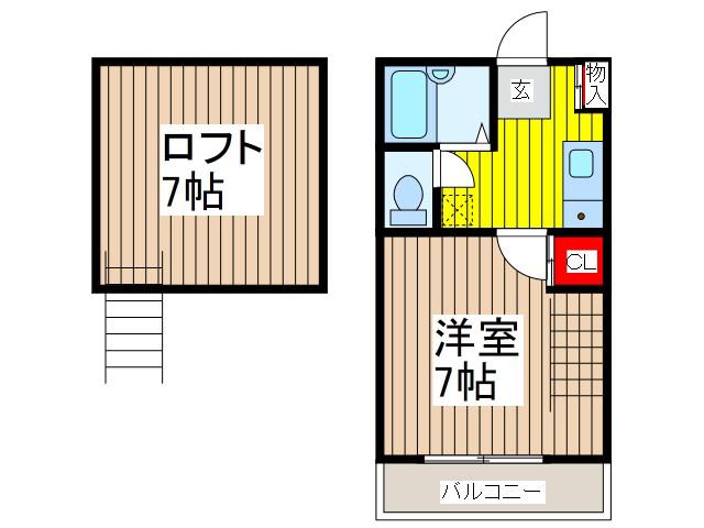 サザンハイツII(1K/1階)の間取り写真