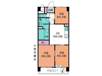 ライオンズプラザさがみ野(3DK/2階)の間取り写真