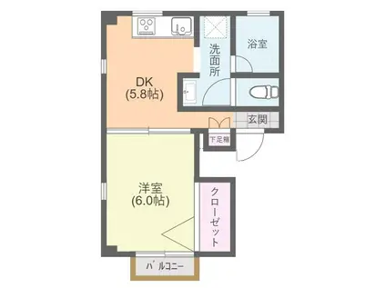 オクト・カピオ(1DK/2階)の間取り写真