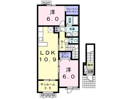 トータルインI(2LDK/2階)の間取り写真