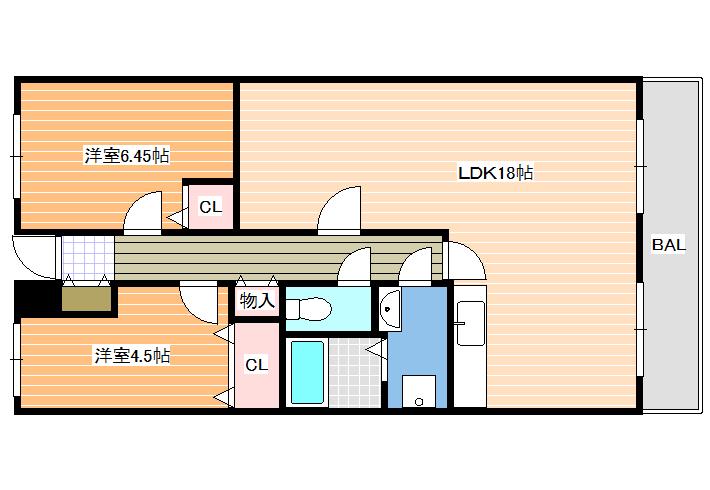 ハイグレード高井田(2LDK/4階)の間取り写真