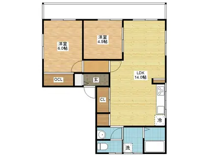 FL江平(2LDK/2階)の間取り写真