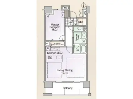 ロイヤルパークス新田(1LDK/9階)の間取り写真