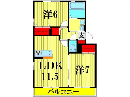 ゴールドパストラル VI(2LDK/1階)の間取り写真