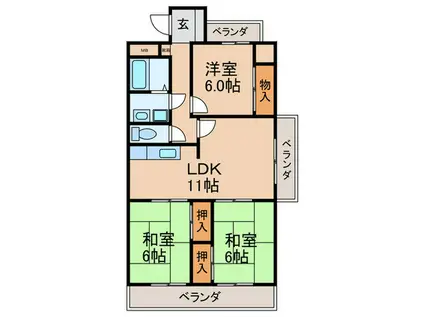 本多ハイツ長門石(3LDK/5階)の間取り写真