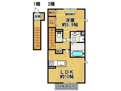 プランドール(1LDK/2階)の間取り写真