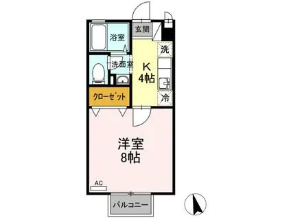 サウス・グリシーヌ(1K/2階)の間取り写真