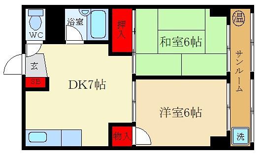 宮之阪ビル(2DK/4階)の間取り写真