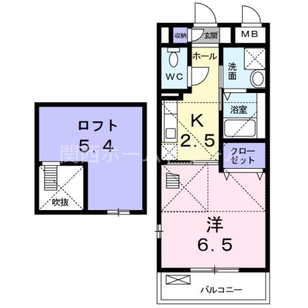 SUN BELL&寝屋川(1K/2階)の間取り写真