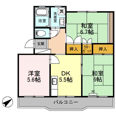 コーポラス多治米(3DK/1階)の間取り写真