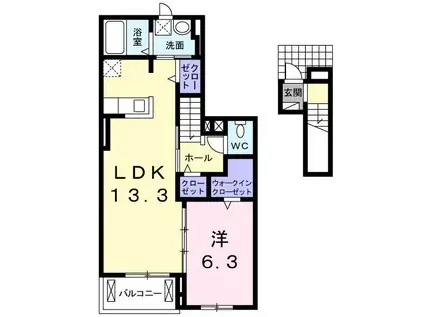 ベル・ソレイユK(1LDK/2階)の間取り写真