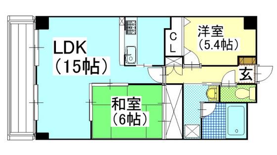 グリーンビレッジ北方(2LDK/3階)の間取り写真
