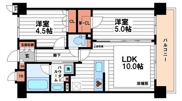 SK RESIDENCES SHINSAIBASHI(2LDK/13階)の間取り写真