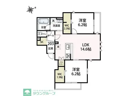 ルガロノイエス(2LDK/2階)の間取り写真