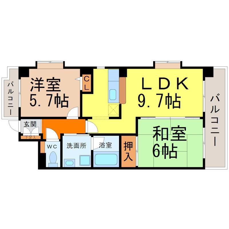 エクセレントみずの(2LDK/9階)の間取り写真