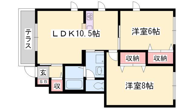 アゼリア宮上 C棟(2LDK/1階)の間取り写真