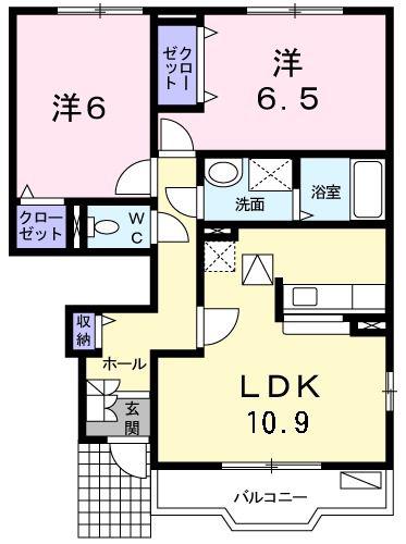 ミルキー・ウェイA(2LDK/1階)の間取り写真