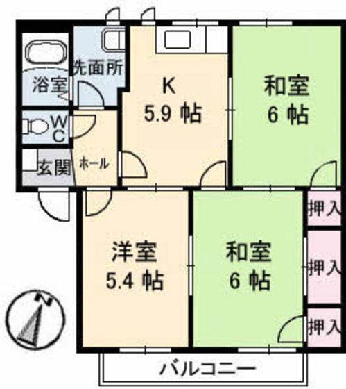 プレジオ泉田(3K/2階)の間取り写真