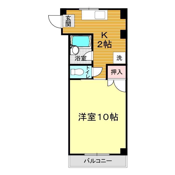 ニューヒルズ稗田(1K/2階)の間取り写真