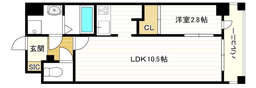 ワールドアイ大阪フェリーチェ(1LDK/11階)の間取り写真