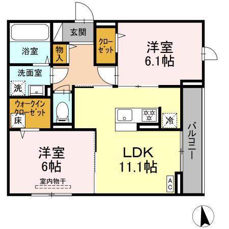 ヴィルフレア深見台(2LDK/1階)の間取り写真