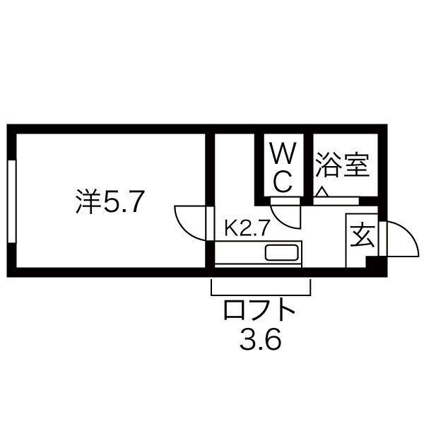 パームツリー月寒東(1K/2階)の間取り写真
