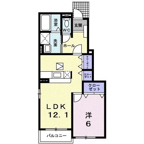 パセーオ ロジュマンB(1LDK/1階)の間取り写真