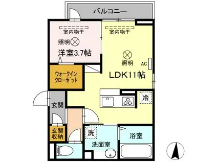 ONE WIDE 山本(1LDK/2階)の間取り写真