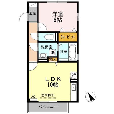 ローゼスポート港町A(1LDK/2階)の間取り写真