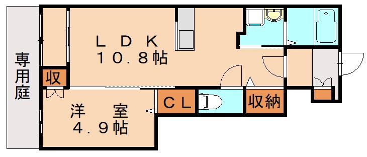 ルミナーレ上上津役(1LDK/1階)の間取り写真