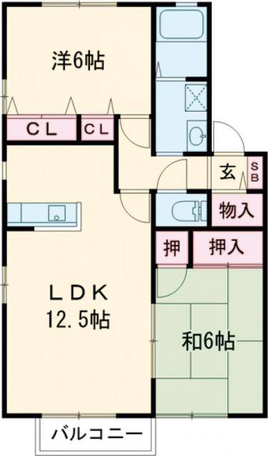 エスポワール鈴鹿A棟(2LDK/2階)の間取り写真