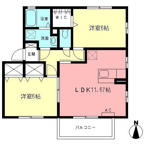 アルバピアザ鶴巻II(2LDK/1階)の間取り写真
