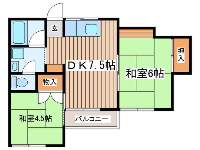 フーゲルハウゼ太平台(2DK/2階)の間取り写真