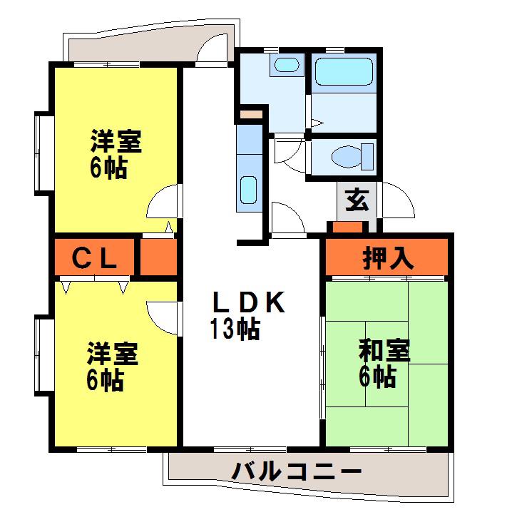 プロシード二日市南(3LDK/2階)の間取り写真