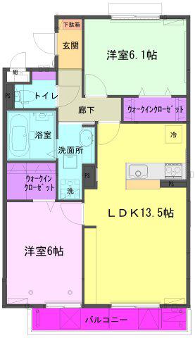 DIVERSITA鉈屋町(2LDK/3階)の間取り写真