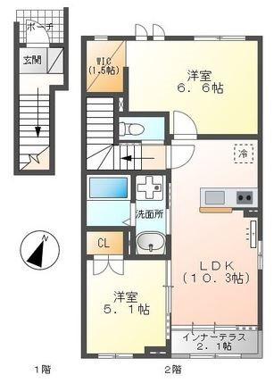 ユピテル(2LDK/2階)の間取り写真