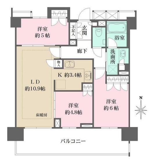 ザ・パークハウス中野弥生町テラス(3LDK/4階)の間取り写真