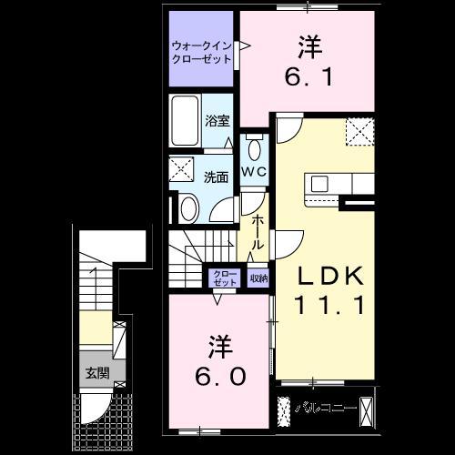 カンタービレ大崎I(2LDK/2階)の間取り写真