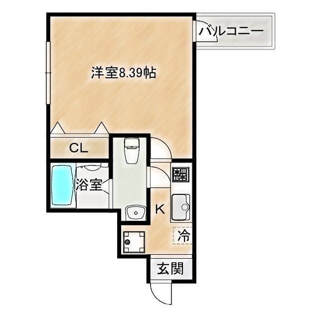 ロイヤルハイツ今市(1K/4階)の間取り写真