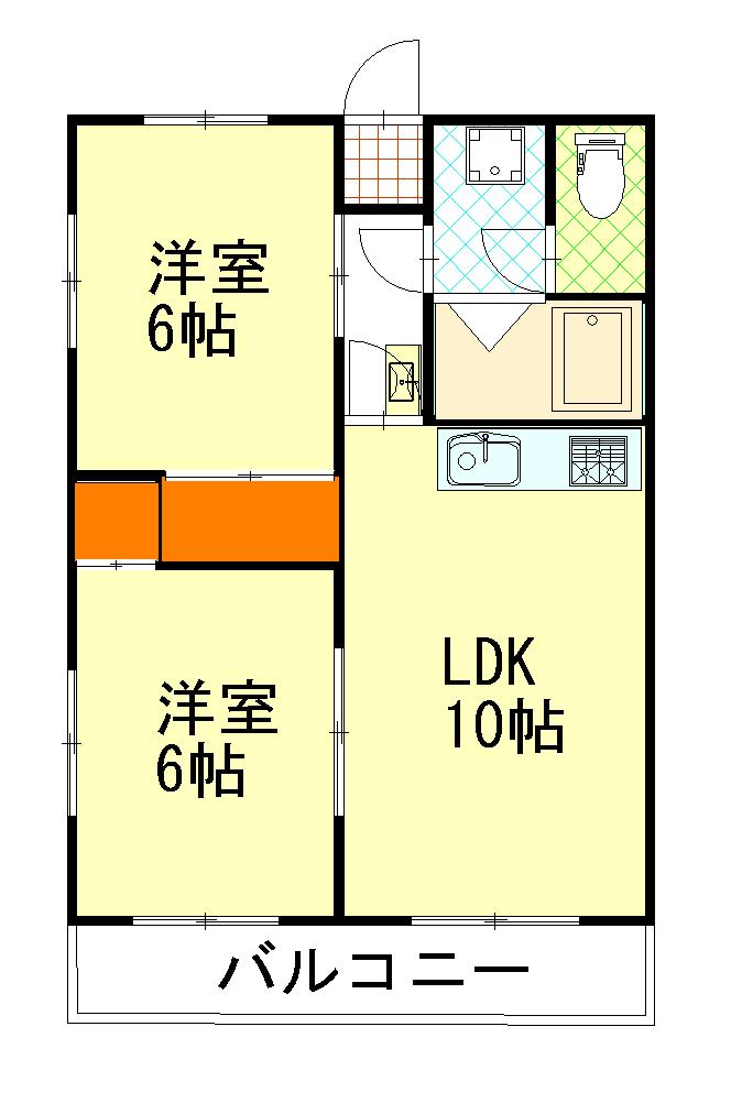 ユーハイツ(2LDK/2階)の間取り写真