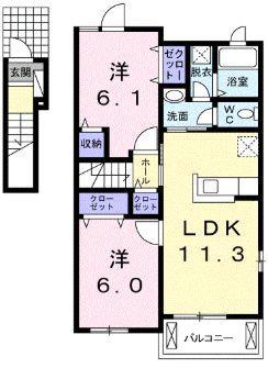 ブランシュ プロスペレB(2LDK/2階)の間取り写真