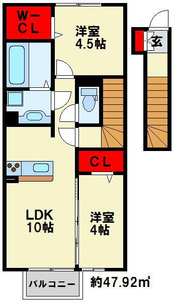 HNS D-ROOM IN 楡(2LDK/2階)の間取り写真