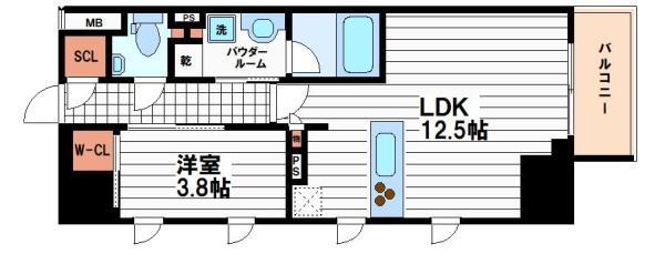 ザ・パークハビオ谷町六丁目クロス(1LDK/3階)の間取り写真