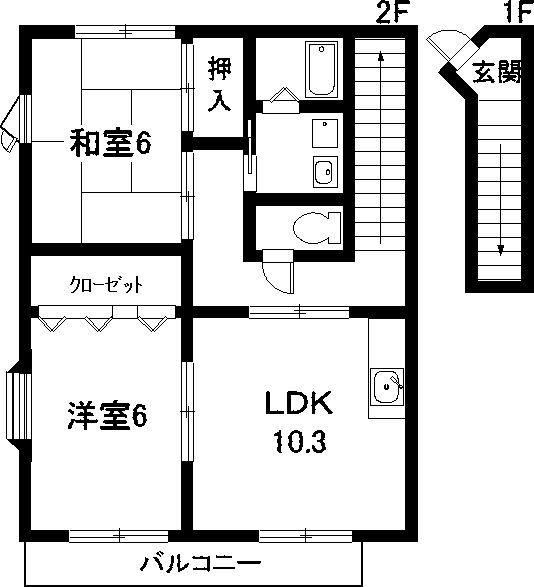 グランシャリオFUJI(2LDK/2階)の間取り写真