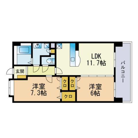 ウエストキーファーⅡ(2LDK/5階)の間取り写真