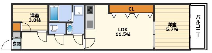 佐伯第2コーポ(2LDK/1階)の間取り写真