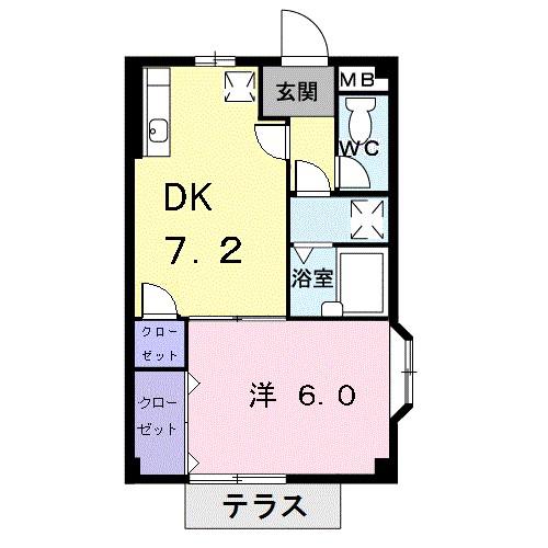 エスポワールI(1DK/1階)の間取り写真
