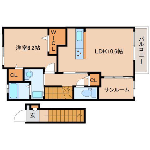 フォンテーヌ(1LDK/2階)の間取り写真